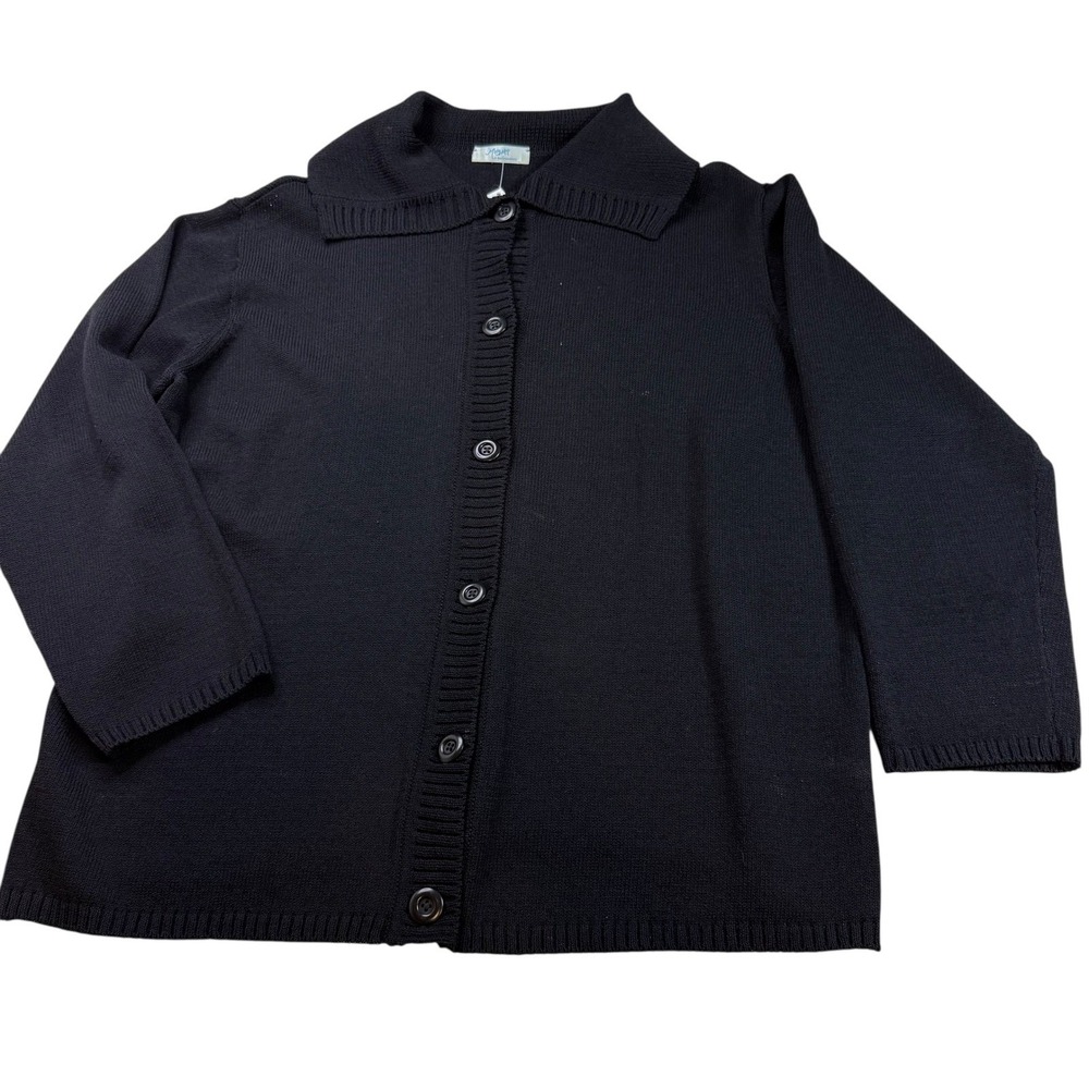 Margaret‎ San Francisco Black Wool Blend Knit Button Collared Cardigan Sweater L